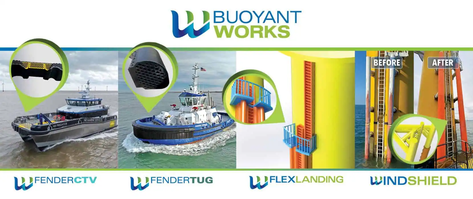 Buoyant Works is an innovative manufacturer of high performance fendering and offshore wind farm impact protection products