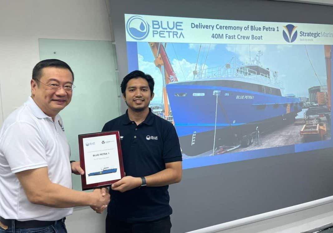 Strategic Marine Delivers First Of Two Newbuild Fast Crew Boats To Blue Petra Sdn Bhd