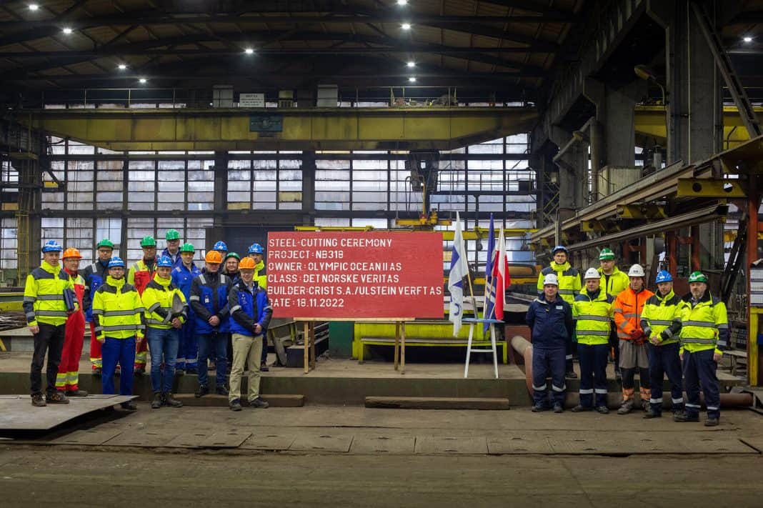 Steel cutting ceremony of the Olympic CSOV, yard number 318.
