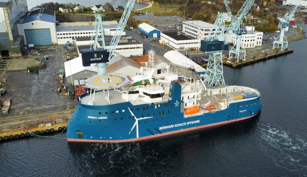 The SOV Windea Leibniz is currently at Ulstein Verft for an upgrade to widen her operational scope in offshore wind. The first milestone has now been completed.