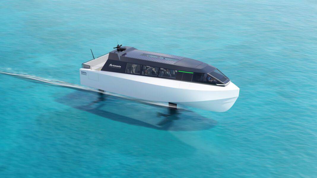 Artemis Technologies launch of its new electric foiling water taxi, the Artemis EF-12 Escape.