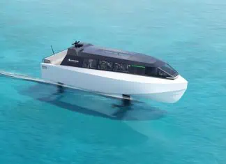 Artemis Technologies launch of its new electric foiling water taxi, the Artemis EF-12 Escape.
