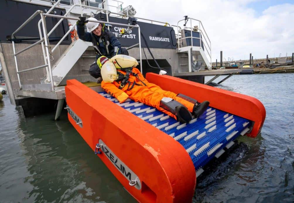 Demonstration for Vattenfall Zelim’s Swift Rescue Conveyor system slashed the time taken to recover manikins that were dropped overboard