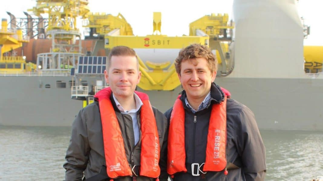 (L-R) Jurgen Zijlmans and Sacha Aichroth of Osbit B.V, with the Bokalift 2 vessel in Rotterdam