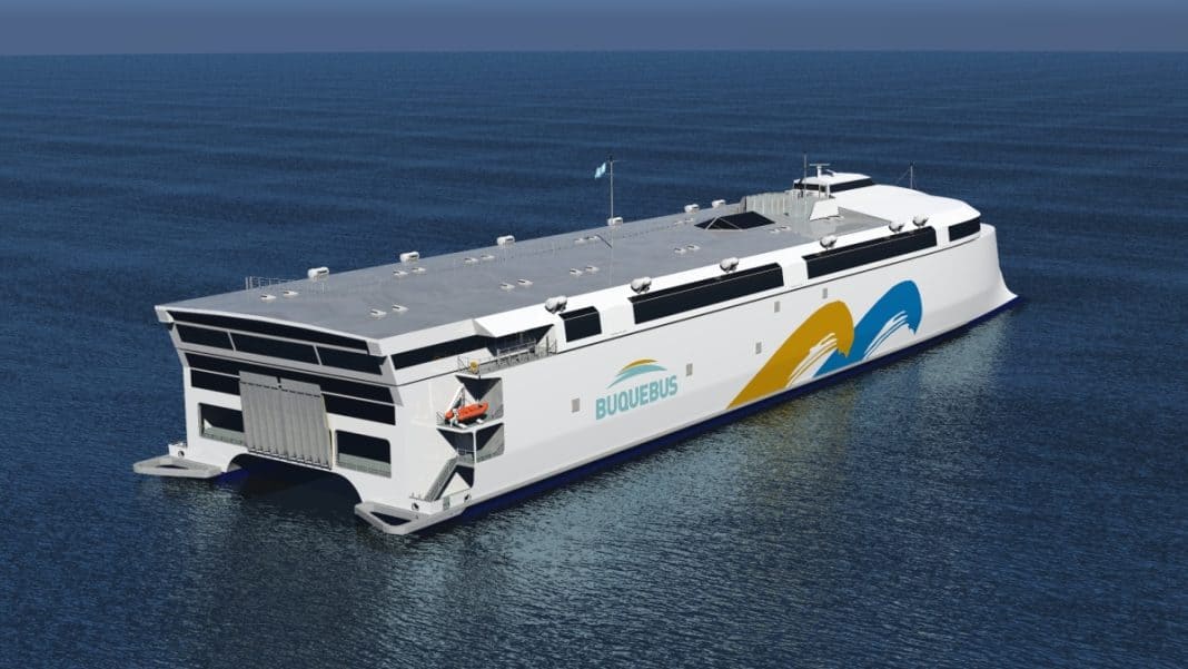 Tasmanian shipbuilder Incat has under construction the largest lightweight battery-electric ship (130 m in length) so far constructed in the world for delivery to its South American customer, Buquebus. Copyright Incat