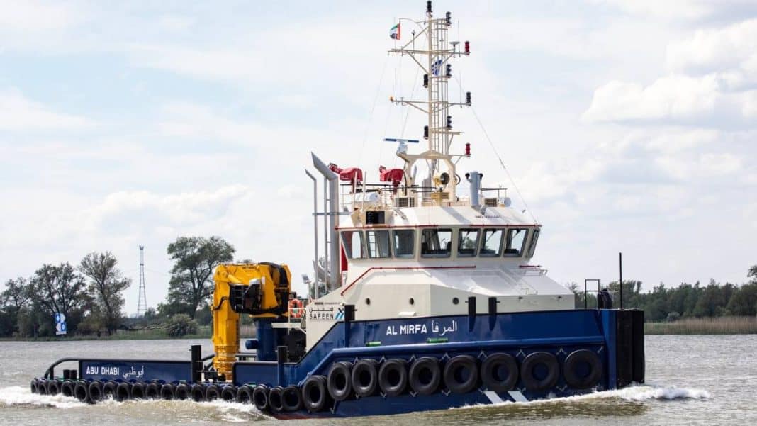 Damen Shipyards Group has delivered a new Shoalbuster 3209 to SAFEEN Group, a subsidiary of AD Ports Group. The vessel was named Al Mirfa,