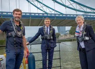 Dr Iain Percy OBE, CEO of Artemis Technologies,Mark Harper, Secretary of State for Transport and Petra Wilkinson, Director of Maritime at the Department for Transport