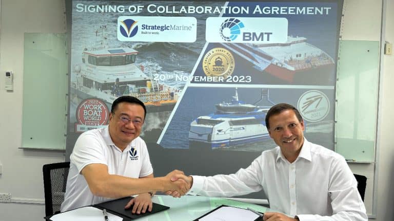 Chan Eng Yew, Ceo Of Strategic Marine (left) And Monty Long, Global Business Development Director For Defence, Maritime And Security Of Bmt (right) At The Signing Ceremony