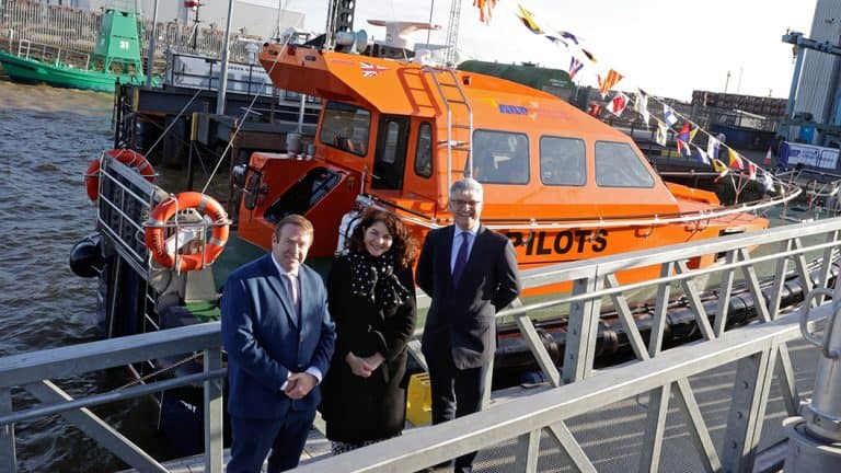 The TRENT, ABP Humber’s newest pilot vessel with Marine Services Manager, Tony Lewis, Rt Hon Dame Diana Johnson MP, and Head of Marine Humber, Paul Bristowe.