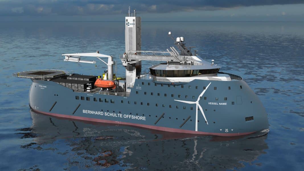 Each featuring 3 × MAN 12V175D-MEV methanol-ready engines as part of a hybrid battery propulsion system, the new CSOVs will have a length of 89.6 m, a beam of 19.2 m, with accommodation for 132 people (picture courtesy Ulstein)