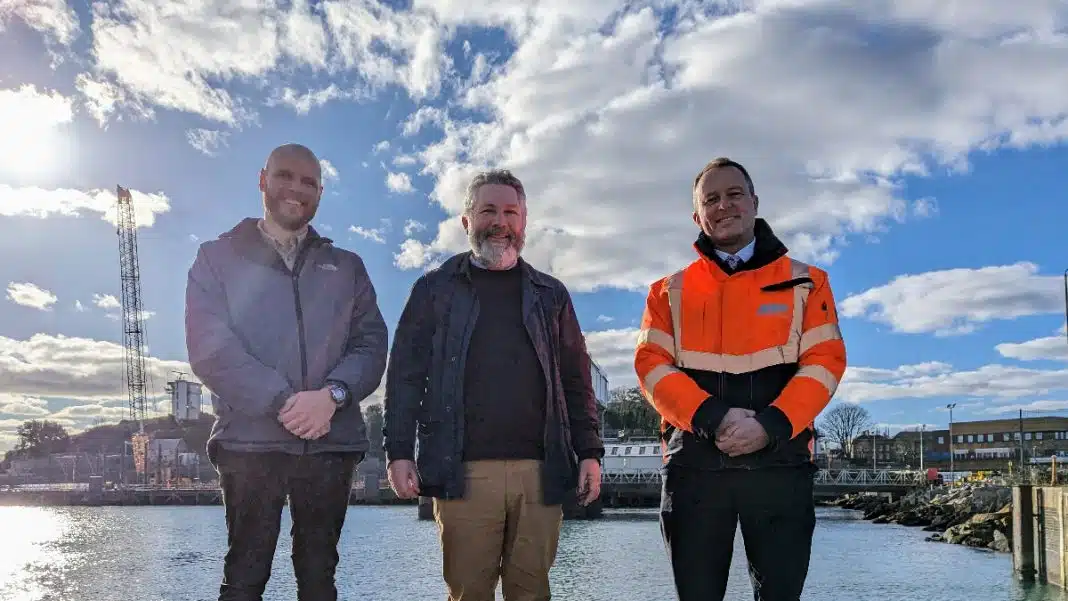 From left to right: Ian Cooper, Operations Director, Plymouth and South Devon Freeport; Richard May, CEO, Plymouth and South Devon Freeport and Adrian Buss, Operations Manager, ABP’s Port of Plymouth.