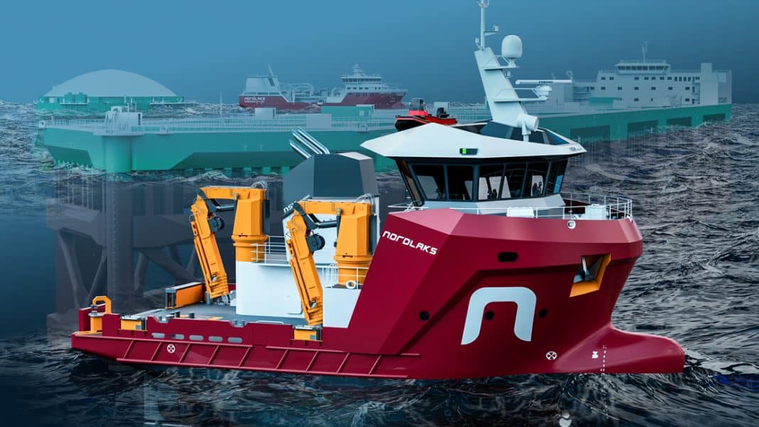 The new 24 meter service vessel for aquaculture. (Illustration by NSK Ship Design)