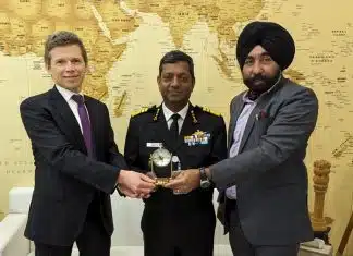 (L-R) Jonas Tegström, CEO MJP. Director General Rakesh Pal, PTM, VSM, TM, Director General Indian Coast Guard. MPS Gill, Director of MJP India.