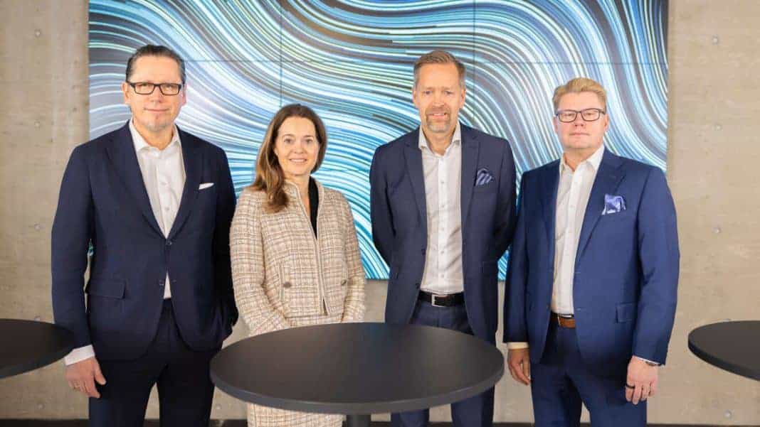. From left: Remi Eriksen, Group President and CEO at DNV; Liv Hovem, CEO of DNV’s Accelerator; Teemu Salmi, CEO Nixu and DNV Cyber; Jari Nisk, Chairman of the Board at Nixu.