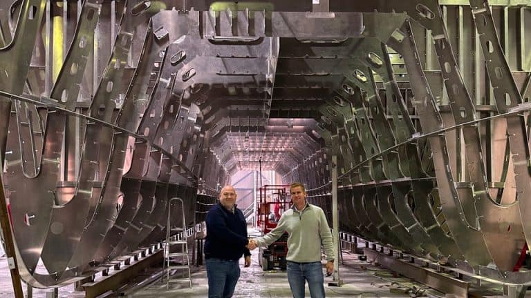 Andy Page, Managing Director of Chartwell Marine & Ben Colman, Director of Diverse Marine pictured at Diverse Marine shipyard in Cowes, UK