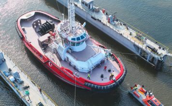world’s first Voith propelled tractor tug with LNG dual fuel propulsion was successfully launched by Uzmar Shipyard