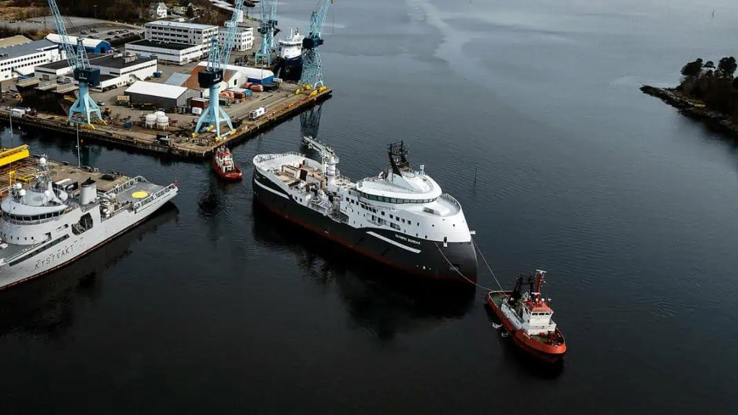 CSOV Olympic Boreas was launched from the dock hall at Ulstein Verft, Norwa