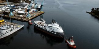 CSOV Olympic Boreas was launched from the dock hall at Ulstein Verft, Norwa