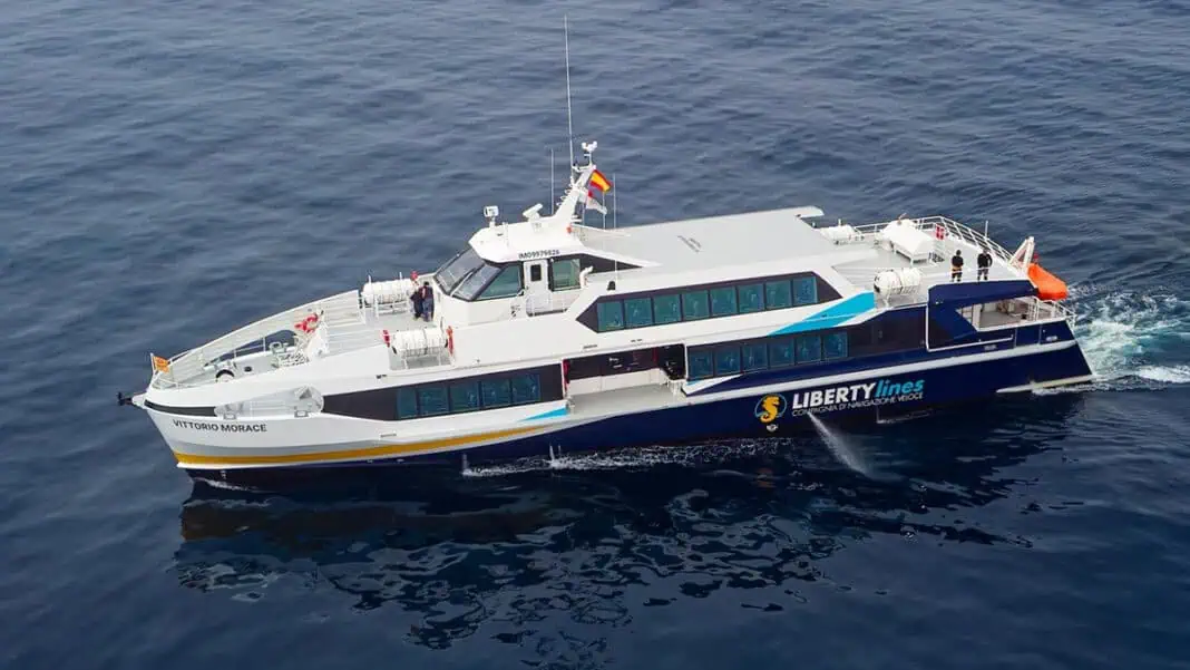The first of twelve new hybrid high-speed ferries designed by Incat Crowther for Italian ferry operator Liberty Lines have exceeded performance expectations