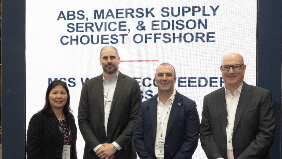 Photo Caption (L to R): Wei Huang, ABS Director, Global Offshore; Michael Braid, ECO Vice President, Renewables; John Cappabianca, MSS Engineering Manager, Offshore Wind; and John McDonald, ABS President and COO met at the Offshore Technology Conference in Houston.