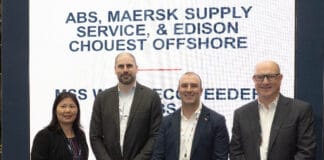 Photo Caption (L to R): Wei Huang, ABS Director, Global Offshore; Michael Braid, ECO Vice President, Renewables; John Cappabianca, MSS Engineering Manager, Offshore Wind; and John McDonald, ABS President and COO met at the Offshore Technology Conference in Houston.