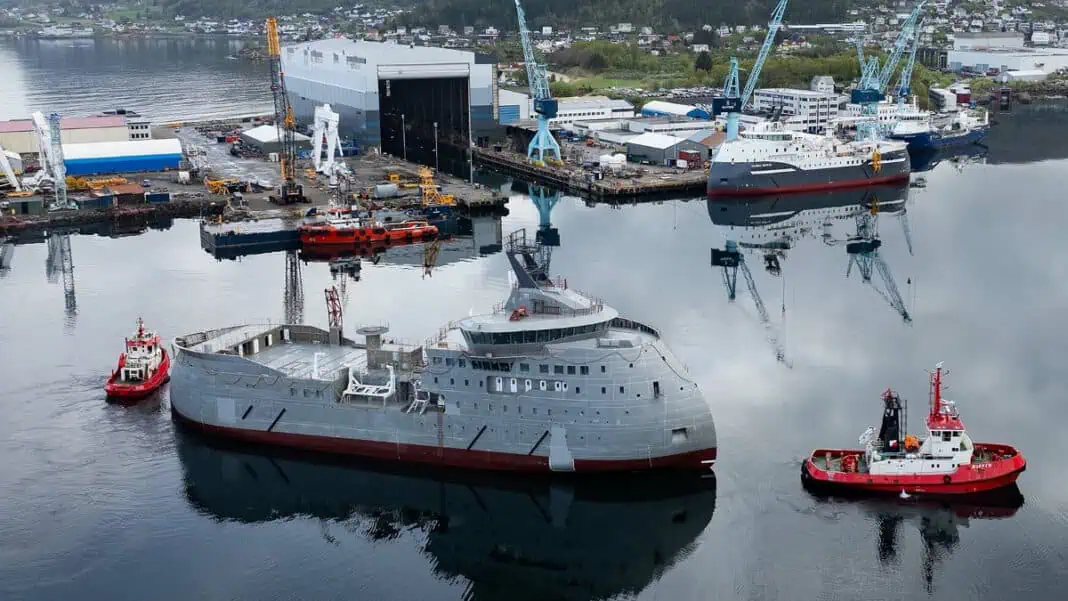 The hull of yard number 319, Olympic's second TWIN X-STERN CSOV (Construction Service Operation Vessel), arrived Ulstein Verft in Norway on 8 May 2024, having been towed from the Crist hull yard in Poland. The outfitting phase will now start.