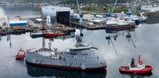 The hull of yard number 319, Olympic's second TWIN X-STERN CSOV (Construction Service Operation Vessel), arrived Ulstein Verft in Norway on 8 May 2024, having been towed from the Crist hull yard in Poland. The outfitting phase will now start.