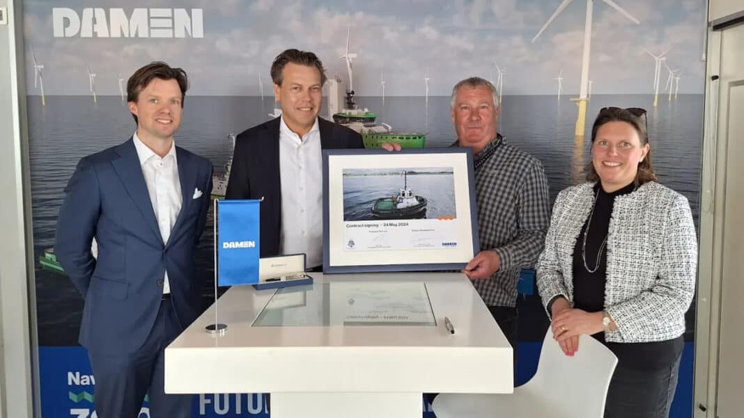 From left to right: Frederik van der Linde (Sales Manager UK and Ireland at Damen), Arnout Damen (Chief Executive Officer at Damen), Mike Shipley (General Manager (Marine) and Harbour Master at Portland Harbour Authority) and Philippa Langton (Partner at Lester Aldridge)