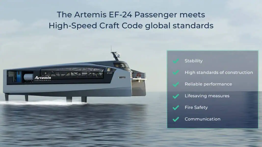 Artemis Technologies’ 100% electric foiling Artemis EF-24 Passenger ferry is designed to meet IMO's global safety standards