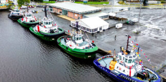 At a special dedication ceremony at the Port of Leith this week, six tugs were given a traditional marine blessing with their godmothers present. They form part of the large fleet of tugs and work boats operated by Targe Towing Ltd, a wholly owned subsidiary of Forth Ports Limited