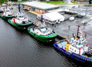 At a special dedication ceremony at the Port of Leith this week, six tugs were given a traditional marine blessing with their godmothers present. They form part of the large fleet of tugs and work boats operated by Targe Towing Ltd, a wholly owned subsidiary of Forth Ports Limited