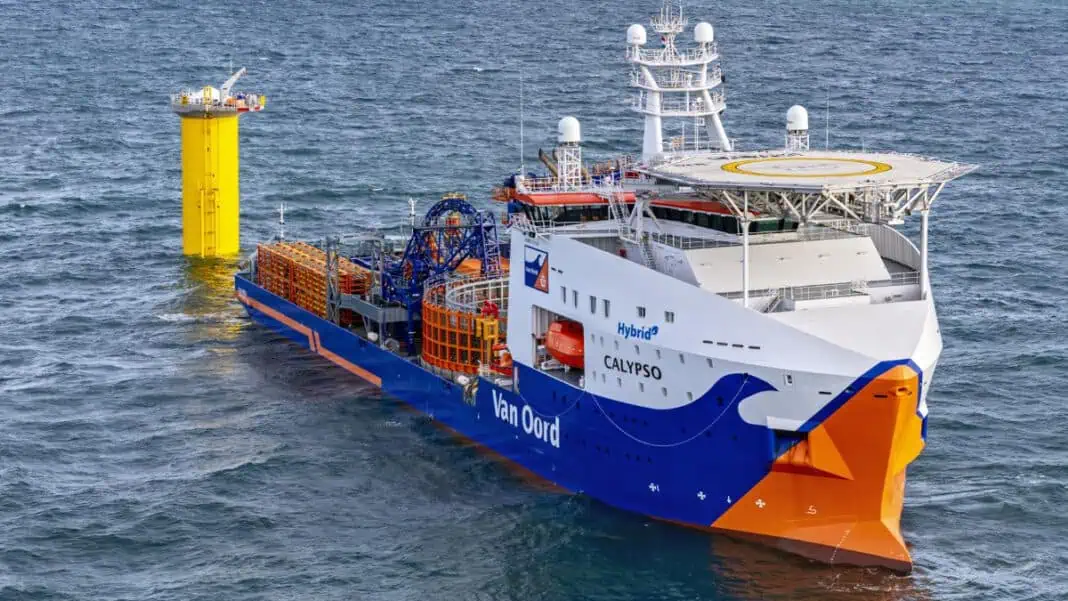 Van Oord’s brand new cable-laying vessel Calypso has made its official debut by installing cables on its first offshore wind project.