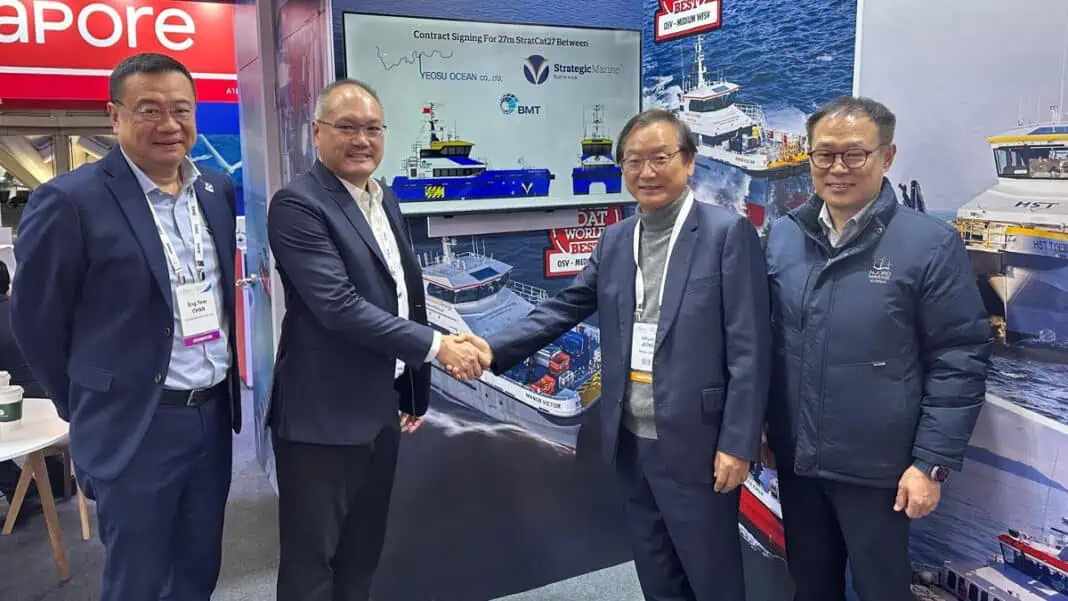 Strategic Marine’s successful entry into Korea’s offshore windfarm market earlier this year, the Singapore headquartered shipbuilder has signed a new contract with Yeosu Ocean Co., Ltd. for the construction of a StratCat 27 Crew Transfer Vessel