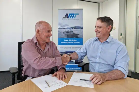 BMT’s Graeme Nayler, Regional Business Director, APAC (right), and AMT’s Rob Dunbar, Managing Director (left). For the handshake photo, please credit “BMT/2024.”