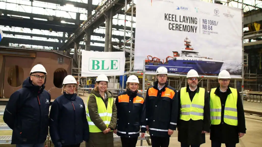 keel laying of the newbuilding WALTHER HERWIG at the Western Baltic Shipyard (WBS) in Klaipeda, Fassmer GmbH & Co. KG marks another important milestone in the construction of one of the world's most modern fishery research vessels. The vessel, which will be completed in 2027, combines state-of-the-art scientific equipment with pioneering sustainability technology.