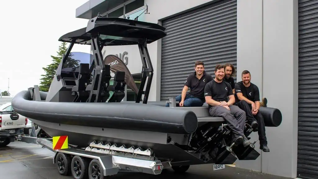 King Watercraft team with H2Ocean. Left to right: Will King (Founder), Tom Donachie (Fabricator), Aidan Stewart (Tube Fabricator), and Darren Fielding (Fabricator).