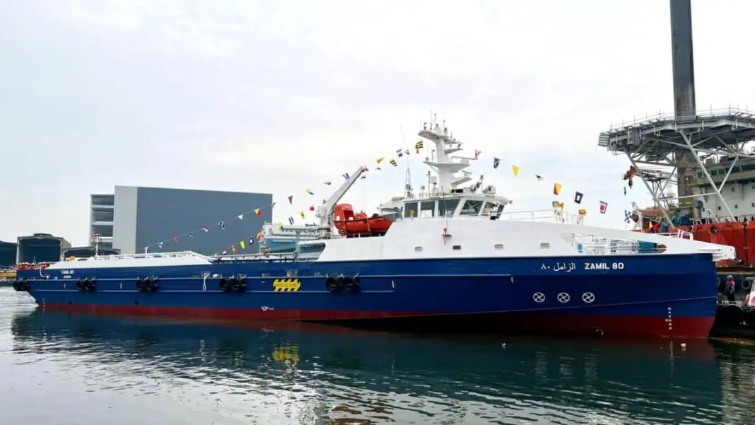 Lita Ocean is proud to announce the successful launch of Zamil 80, the first in a series of three cutting-edge 60-meter DP2 Fast Support Intervention Vessels (FSIVs) designed by Incat Crowther and classed by the American Bureau of Shipping (ABS) for Zamil Offshore Services Company.