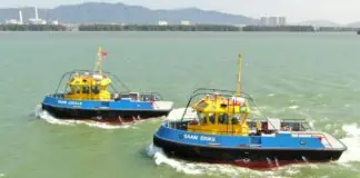 The new line handlers SAAM Lucille and SAAM Eriks joining SAAM Towage Canada's fleet were unloaded from the MV Jumbo at the Port of Vancouver on January 6th after completing their journey from Hong Kong.