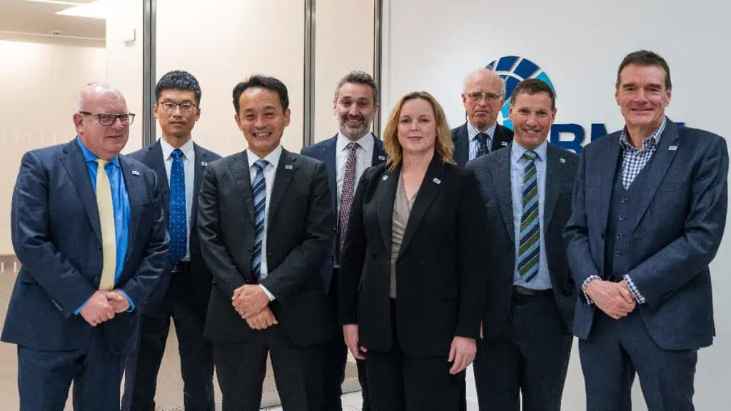 From Left: Nigel Dawson (BMT), Tomoya Maruyama (JMU), Kunihiko Shimada (JMU), Martin Bissuel (BMT), Sarah Kenny (BMT), Simon Chelton (BMT), Monty Long (BMT), David Bright (BMT). - Photo credit: BMT,