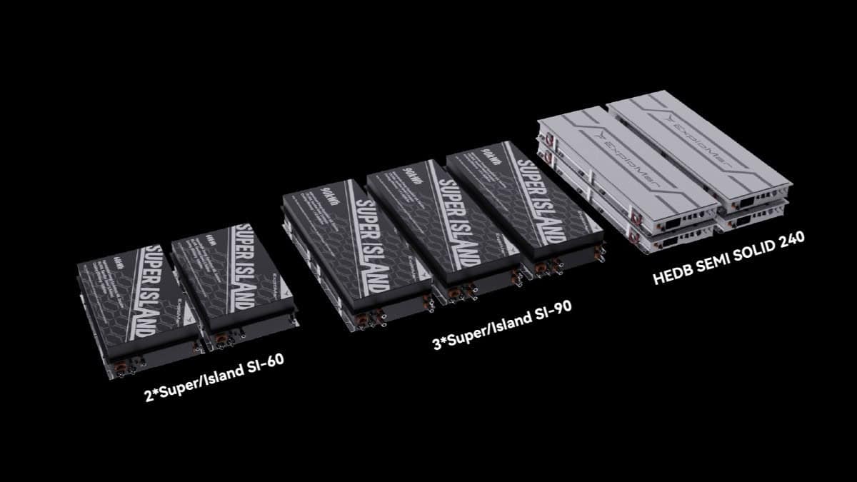 ExploMar’s SUPER/ISLAND Battery Platform features two core models—SI-60 (60kWh) and SI-90 (90kWh)—designed to match electric outboards for extended electric cruising. Configurable up to 270kWh for single systems, 540kWh for dual-motor setups, and 1,080kWh for quad systems, it supports both workboats and medium-sized ferries in transitioning to full electrification.
