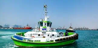 Damen Shipyards Group and Noatum Maritime, part of AD Ports Group’s Maritime & Shipping Cluster, have agreed on the delivery of a second, fully electric Damen RSD-E Tug 2513. The agreement was signed by Captain Ammar Mubarak Al Shaiba, CEO of AD Ports Group’s Maritime & Shipping Cluster and Damen Shipyards Group CEO, Arnout Damen.