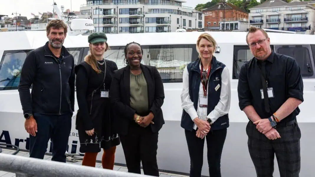 Dr Iain Percy (Founder and CEO of Artemis Technologies), Alexandra Beaumont (Head of UK Shore, Maritime Decarbonisation, at the DfT), Lola Fadina (Director of Maritime at the DfT), Fran Collins (CEO of Red Funnel), David Goss (Head of Maritime Passenger and Economic Recovery at the DfT)