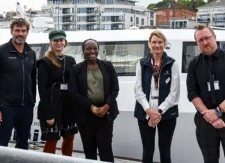 Dr Iain Percy (Founder and CEO of Artemis Technologies), Alexandra Beaumont (Head of UK Shore, Maritime Decarbonisation, at the DfT), Lola Fadina (Director of Maritime at the DfT), Fran Collins (CEO of Red Funnel), David Goss (Head of Maritime Passenger and Economic Recovery at the DfT)