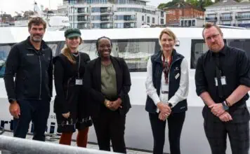 Dr Iain Percy (Founder and CEO of Artemis Technologies), Alexandra Beaumont (Head of UK Shore, Maritime Decarbonisation, at the DfT), Lola Fadina (Director of Maritime at the DfT), Fran Collins (CEO of Red Funnel), David Goss (Head of Maritime Passenger and Economic Recovery at the DfT)