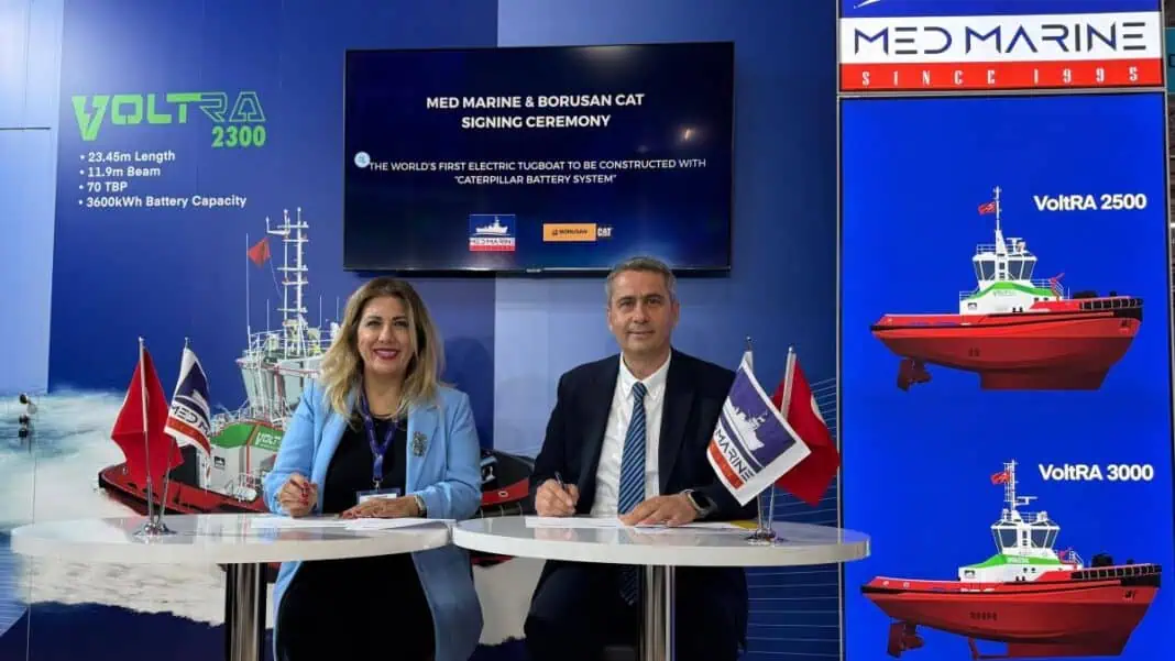 MED MARINE embarks on the construction of VoltRA—the first fully electric tugboat powered by Caterpillar’s advanced Lithium Iron Phosphate (LFP) battery system. This groundbreaking collaboration was further solidified with the signing of a Letter of Intent (LOI) between MED MARINE and Borusan Cat on June 3rd, during the Nor-Shipping 2025 exhibition in Oslo, marking a shared commitment to shaping the future of sustainable maritime solutions.