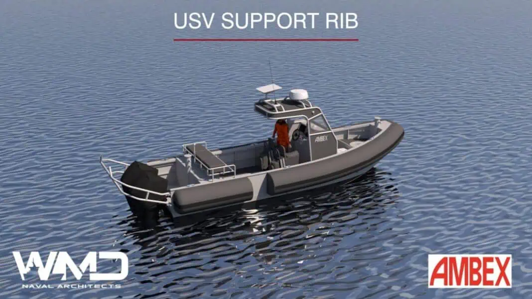 WMD, a UK-based naval architecture firm, announce the award of a new contract from Ambex, a provider of marine solutions and services. The contract is for the design of a custom 8-meter USV Support RIB, which will play a pivotal role in supporting Ambex’s fleet of unmanned surface vessels (USVs).