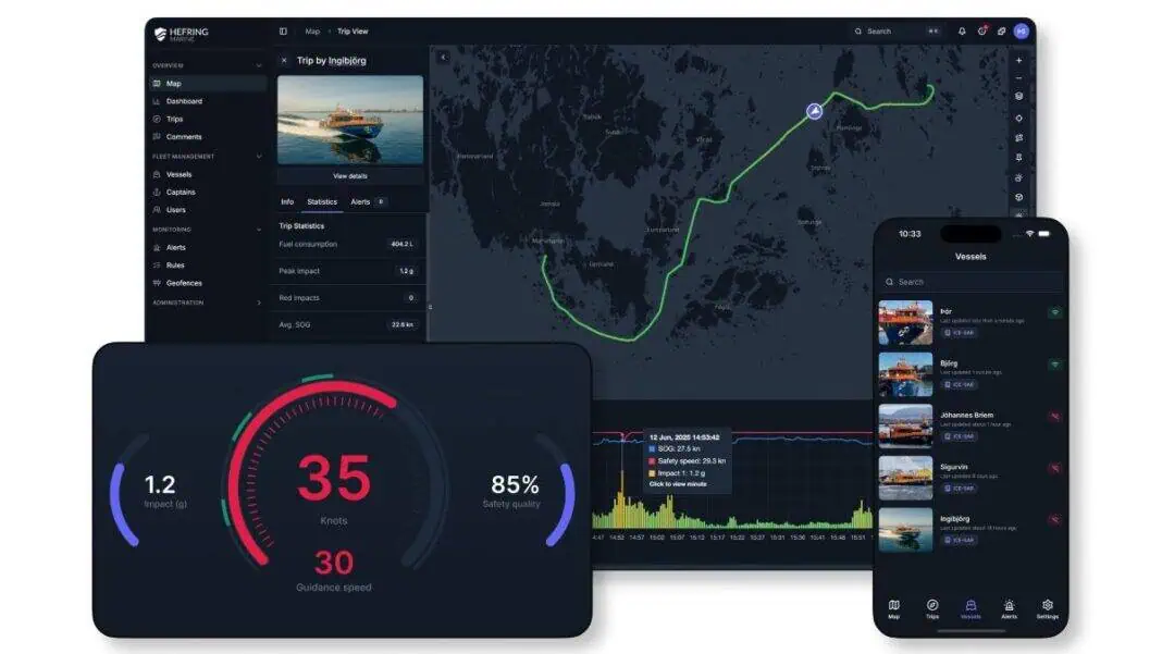 Hefring Marine, the Icelandic marine intelligence company, has unveiled its its new mobile application designed to empower marine professionals with real-time fleet management capabilities. The app, now available on iOS and Android, transforms operational oversight by delivering AI-driven insights, instant alerts, and comprehensive vessel tracking—all accessible from a single intuitive interface