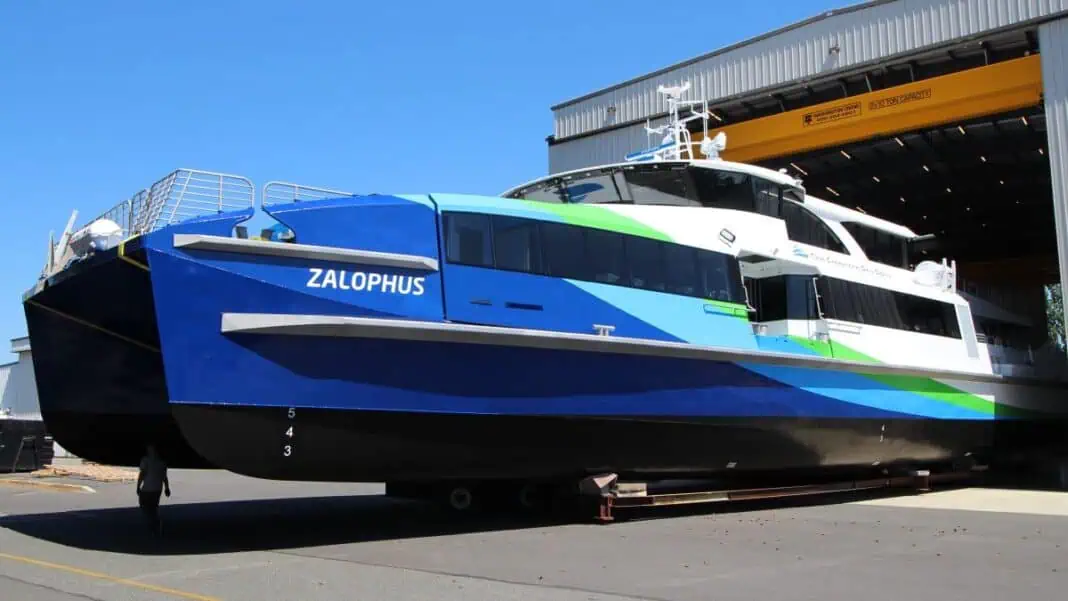 Mavrik Marine, Inc. has announced that Zalophus, the fourth ferry in its innovative Dorado Class series, exited the shed yesterday and is now being readied for launch at the Port of Skagit in La Conner, Washington. Following the successful builds of the Dorado, Delphinus, and Karl for San Francisco Bay Ferry Zalophus is the latest testament to Mavrik Marine’s commitment to delivering high-performance vessels tailored for passenger and commuter services. The vessel is expected to enter service in San Francisco in late August.