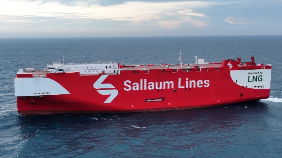 Sallaum Lines, a leader in global automotive logistics, proudly announces the successful early delivery of the MV Ocean Breeze, a next-generation LNG dual-fuel Pure Car and Truck Carrier (PCTC), constructed by Fujian Mawei Shipbuilding in China. Delivered on July 18, 2025—four months ahead of schedule—the vessel sets a new benchmark for green shipbuilding efficiency, precision, and international collaboration