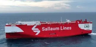 Sallaum Lines, a leader in global automotive logistics, proudly announces the successful early delivery of the MV Ocean Breeze, a next-generation LNG dual-fuel Pure Car and Truck Carrier (PCTC), constructed by Fujian Mawei Shipbuilding in China. Delivered on July 18, 2025—four months ahead of schedule—the vessel sets a new benchmark for green shipbuilding efficiency, precision, and international collaboration